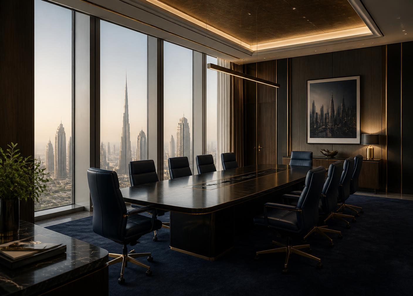 Executive boardroom overlooking the Dubai skyline